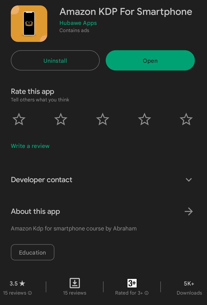 AiyejinnaAB's tweet photo. My course has an app.

Yes. AMAZON KDP FOR SMARTPHONE has an app. You can use the app to access the course after purchase and registration. We also have a FAQ section.

The reason why I didn't popularise it was because I wanted to update the course — and also update the app.

Even with keeping it low, it has over 5k downloads.

You can download the app and login to access your course, or register for the course even.

When the update comes, you'll just have to update the app to enjoy the new and better look and feel

Here's the link

https://t.co/at7O4ynSSD