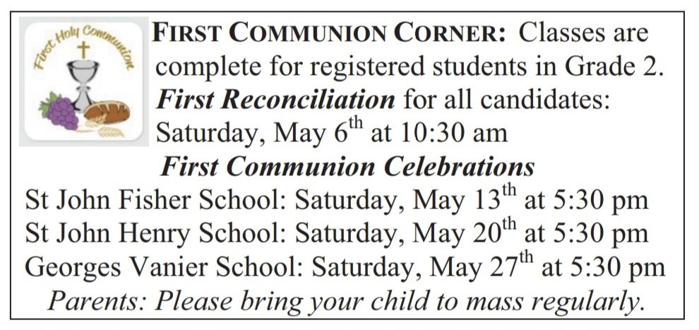 First Reconciliation and First Communion dates: