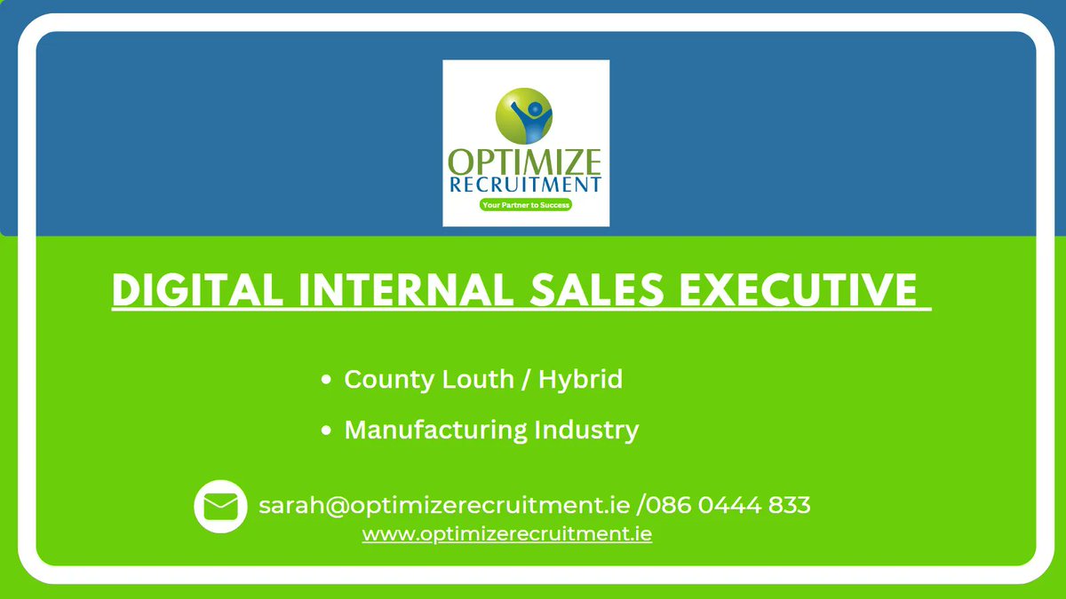 A well-established global manufacturing company in Co. Louth has a hybrid work arrangement. 
Feel free to send me a private message if you'd like to learn more about this role! 
#orjobs #louthjobs #recruitment #internalsales #OptimizeRecruitment #irishjobs #jobsinireland