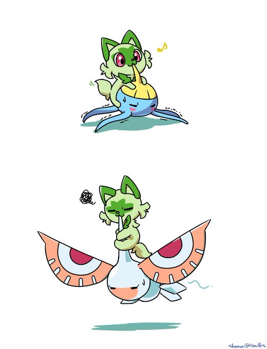 なんでもくちに入れるニャオハ、アメタマ と アメモース をテイスティング。#ポケモンSV 