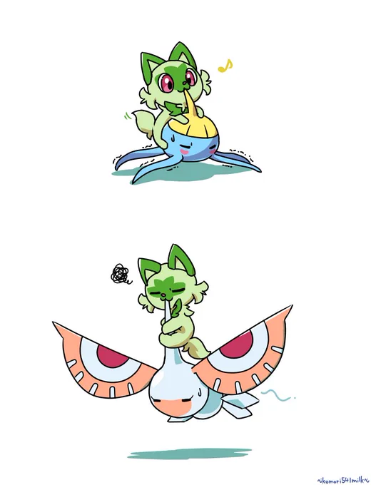 なんでもくちに入れるニャオハ、アメタマ と アメモース をテイスティング。#ポケモンSV 