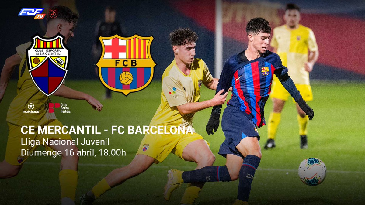 📢 𝙀𝙣 𝙙𝙞𝙧𝙚𝙘𝙩𝙚

⚽️ @CEMercantil 🆚 @FCBmasia 

🔝 L'ascens a la #DH3, en joc a l'#FCFTV

🏆 #lnj7 
⏰ 18.00h
🏟️ Municipal Joan Murtró
📺 fcf.tv

#futbolformatiu