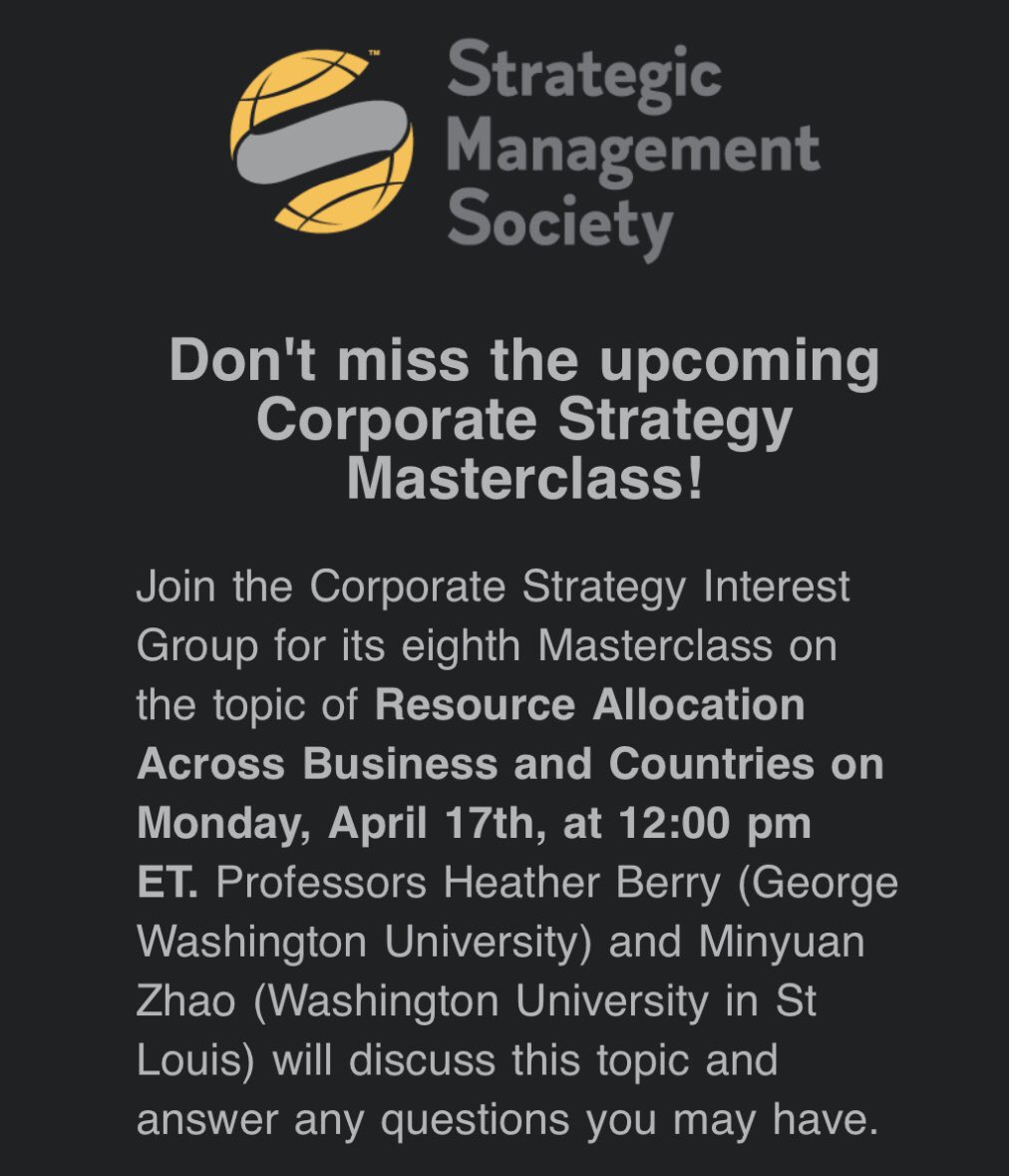NickLindlbauer's tweet image. Exciting event coming up tomorrow on #ResourceAllocation Across Businesses and Countries @Strategic_Mgmt
