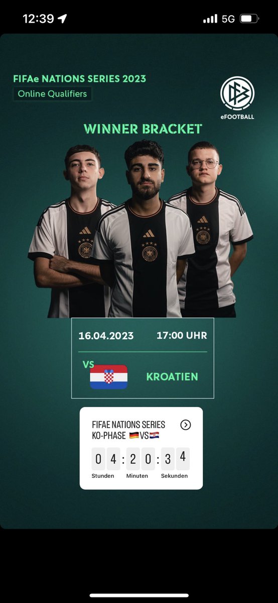 U 17:00 sati nastavljamo eNations takmičenje  protiv Njemačke. Igra se Best of 2 u knockout formatu winners bracketa. 

Utakmice mozete ispratiti na Youtube Kanalu Gamehuba: m.youtube.com/watch?v=eXshre…

A bracket turnira ovdje: fifa.gg/c/fifae-nation…

Iznad svih, Hrvatska! 🇭🇷