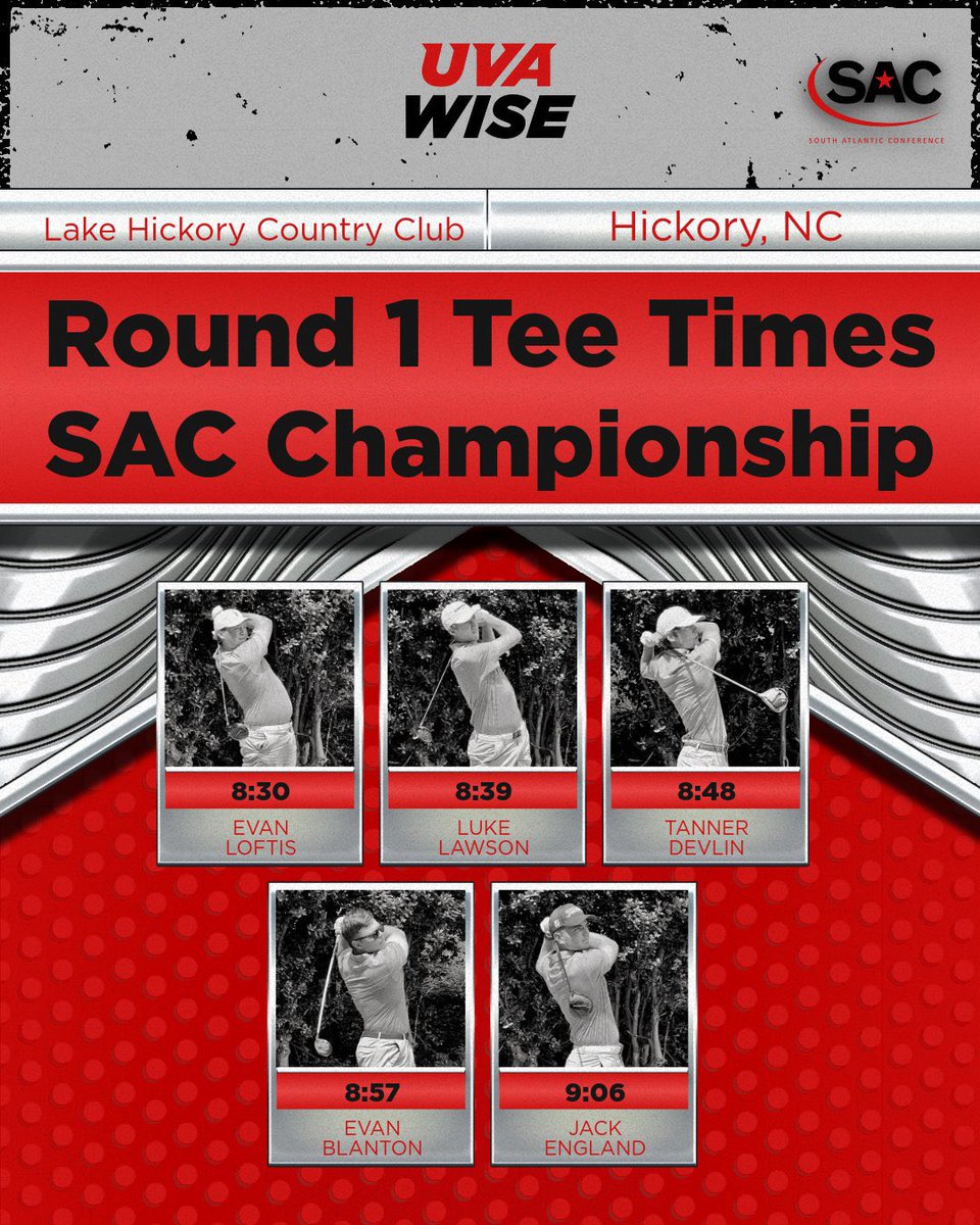 CoachSturgill3's tweet photo. Round 1 Tee times for The SAC Championship at Lake Hickory Country Club in Hickory, NC. 
#Vgolf #GoCavsGo #UvaWiseGolf #CommittotheV #SAC https://t.co/r7klfiRzLQ