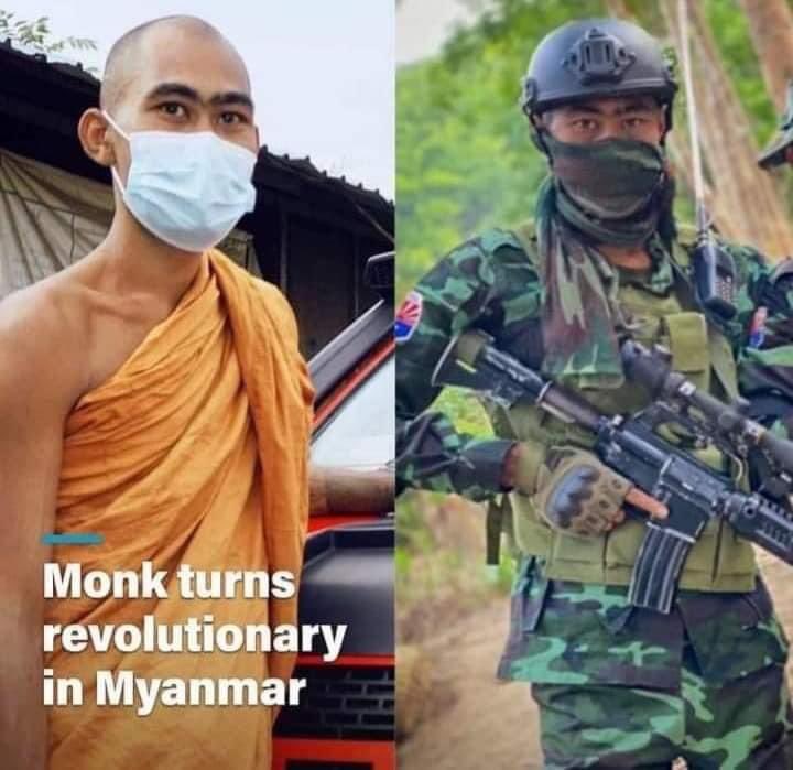 nicholas6284's tweet photo. The monk-turned resistance fighter "George Michael" has fallen today afternoon.
He was a monk resided at Hlaingtharyar before the coup. He left monastic life to take arms against the sit-tat.
Rest in Power.  💪 https://t.co/NnY3xKMhwH