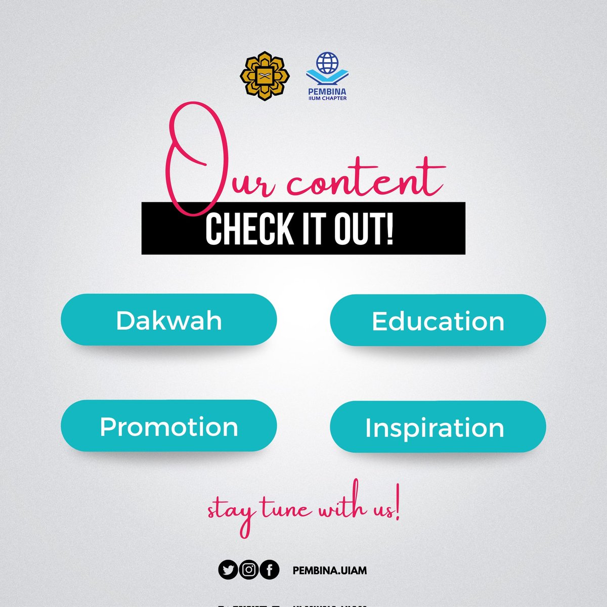 PEMBINAUIAM's tweet photo. [NEW PLATFORM ANNOUNCEMENT]📱✨

Introducing our new platform! TikTok PEMBINA UIAM🤩

Do follow us for various content in future!!

https://t.co/rx1ZU9UTSp

#PEMBINAIIUMCHAPTER #newplatform #socmed #staytunewithpembina https://t.co/qaz6Y6C1dz