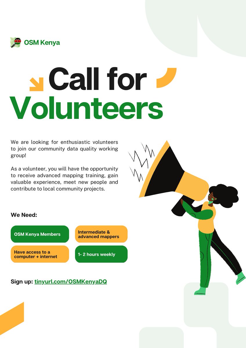Hi👋🏾👋🏾, we are currently looking for intermediate &amp; advanced mappers to join our data quality control and assurance working group. 
Members of this working group will meet weekly to learn and validate local community projects. 
Interested? Sign up here:tinyurl.com/OSMKEnyaDQ