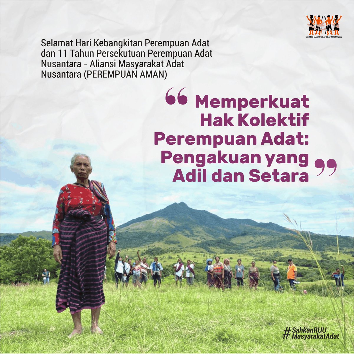 RumahAMAN's tweet photo. Hari ini, Masyarakat Adat memperingat Hari Kebangkitan Perempuan Adat dan 11 tahun Persekutuan Perempuan Adat Nusantara - Aliansi Masyarakat Adat Nusantara (PEREMPUAN AMAN).
#PerempuanAdat #Perempuan #HKPAN #HKPAN2023 #PEREMPUANAMAN #SahkanRUUMasyarakatAdat https://t.co/yQnMm3B7NC