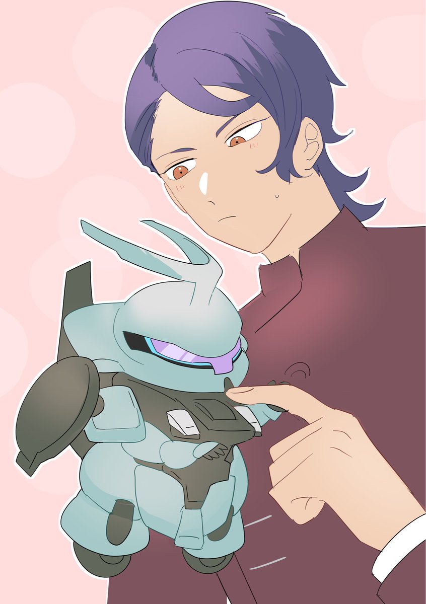 1boy robot male focus purple hair mecha holding looking down  illustration images
