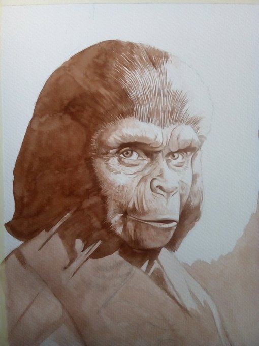 WIP cracking on with this ;) #art #illustration #Makeupfx #Theplanetoftheapes #Johnchambers #movies #classicmovies #bmovies #portraits #commissionsopen #fineart #inkwash