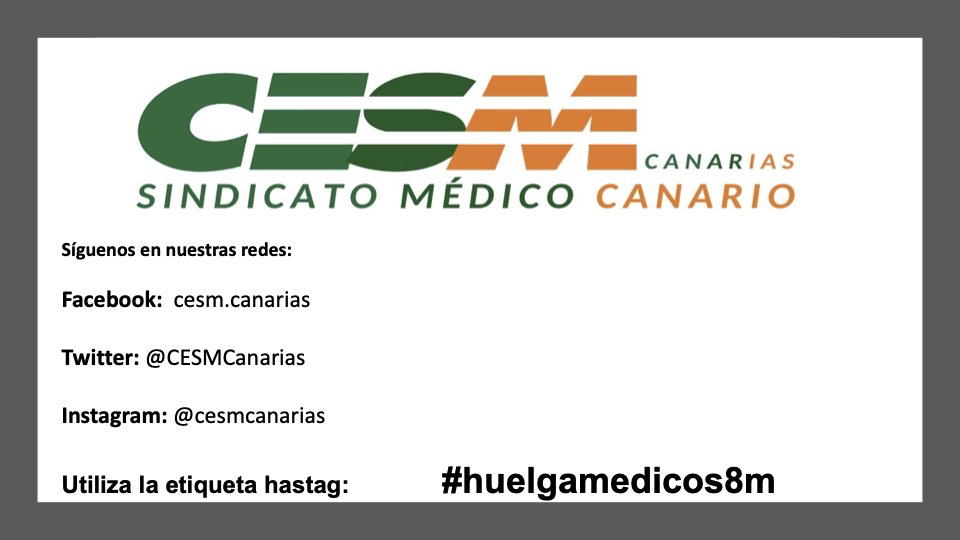 📢 Para estar informado/a de lo último sobre
#huelgamedicos8m #Canarias 
Síguenos en nuestras redes 👇