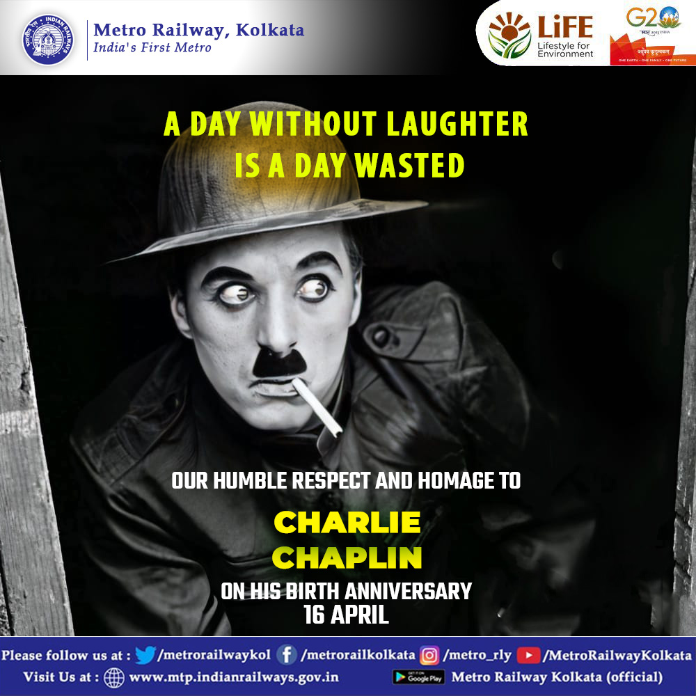 metrorailwaykol's tweet photo. Our tribute to the master on his birth anniversary.
#Kolkata_Metro
#highlight_today
#newstoday
#RailNews
#youngkolkatans
#actor #acting #comidy #movie
#CharlieChaplin https://t.co/Y9rExQ8RZ4