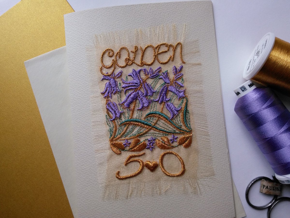 EmbroideredColl's tweet image. Special #50thAnniversaries are worth celebrating whatever the occasion, an #embroideredcard blank  inside for your own #specialmessage and #itstheseason for #Bluebells @Justacard1  @HandmadeHour etsy.com/uk/listing/592…
