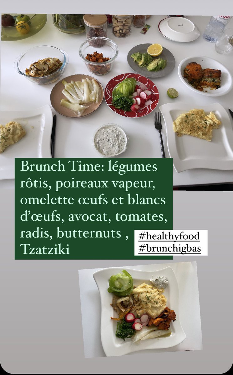 doctalons's tweet image. Brunch Time #igbas et protéiné. Omelette aux œufs et blancs d’œuf 🤪
Légumes rôtis: patate douce, fenouil et poivrons au ninja 
Poireaux vapeur vinaigrette 
Avocat et gomasio
Reste de lasagnes de butternut
Tzatziki, tomate radis et wakame.

Bon dimanche 🤩