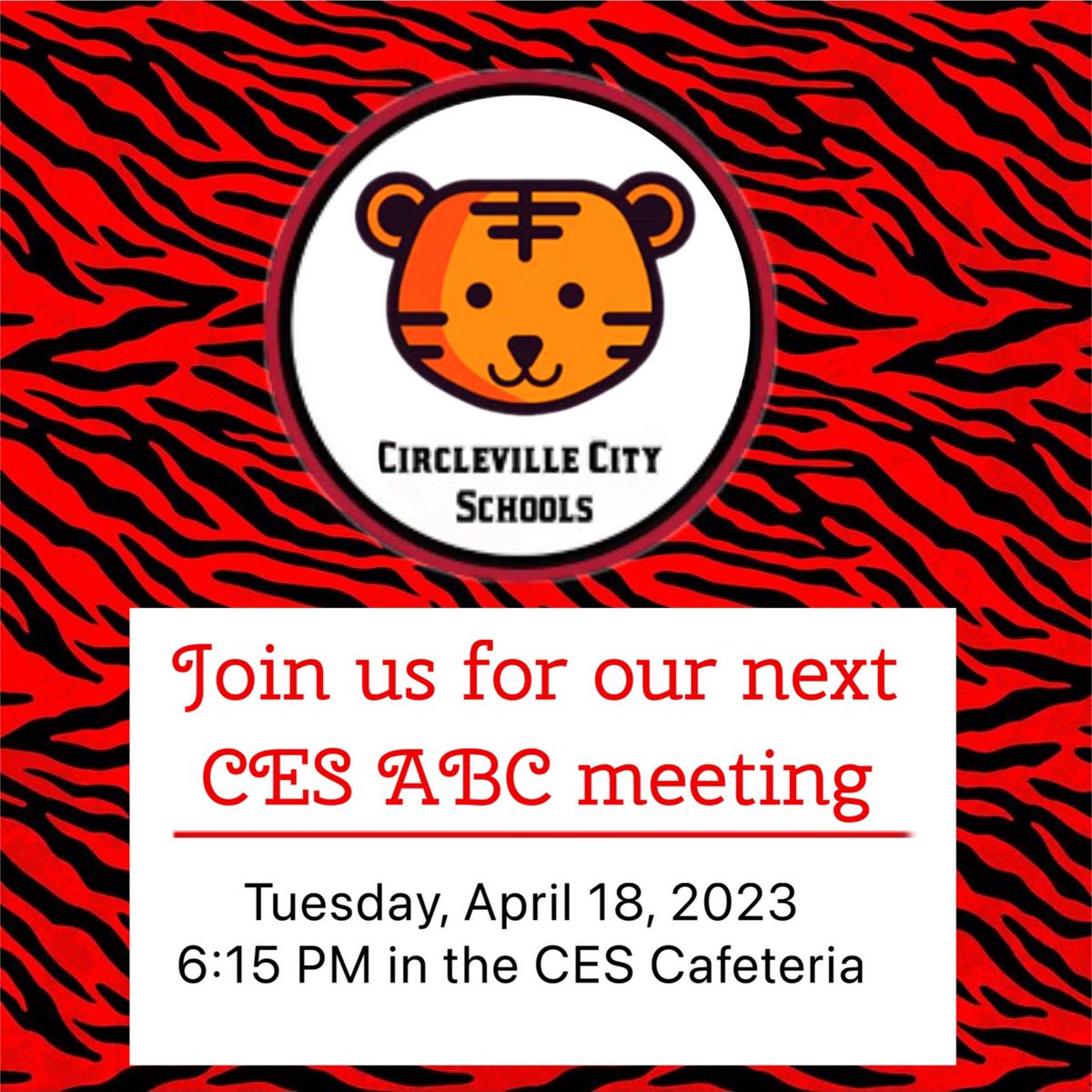 Join us! New faces are always welcomed 🐯 Let’s discuss upcoming projects and activities for our students and staff 🐯
.
@CESTigerPride @CirclevilleCity #tigerpride 
.
.
.
#circlevilleelementary #cestigers #circleville #parentinvolvement #partypeople