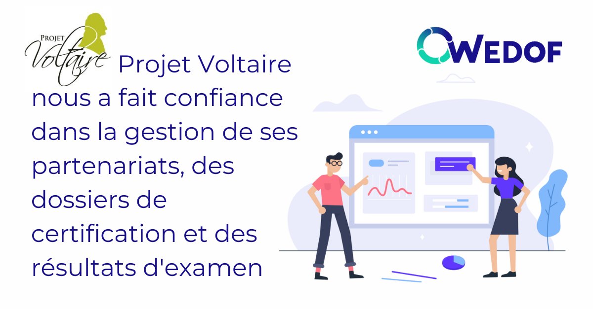 #Wedof est heureux de compter <a href="/Projet_Voltaire/">Projet Voltaire</a>  comme un de ses organismes de certification collaborateurs.

#dossiercpf #edof #gestionformations #organismecertificateur #logicielformation #apiformation #projetvoltaire