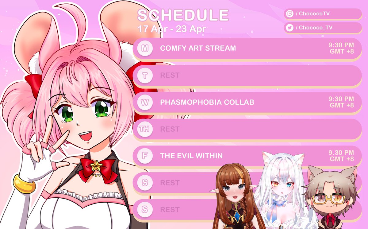 Chococo_TV's tweet photo. Phasmophobia collab next week with Yue, Yuzu and Xel! No stream on Tuesday as I will be over at @z_merzix for his debut! I will be focusing on getting more art/administrative things done this week.
#ChocoCoTV #vtuber #envtuber #sgvtuber https://t.co/bEu1virtMy