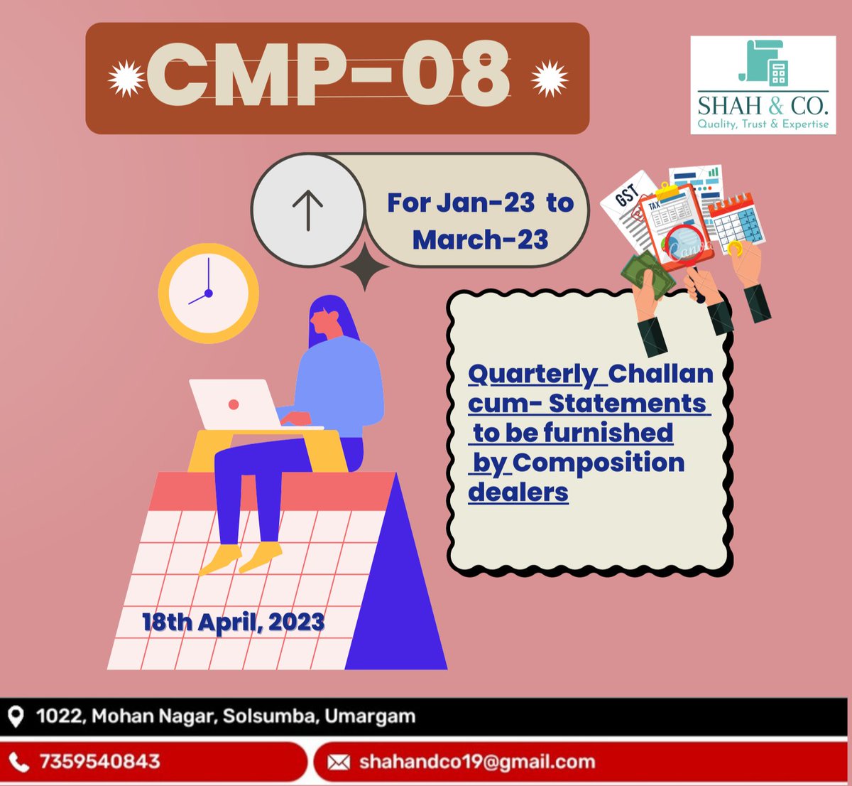 CMP-08 for the Period Jan-23 to March- 23 

#composition #CMP08 #Challamcumfiling #compositiondealers #GST #gstfiling  #gstpayment #gstreturns #gstindia #Gst