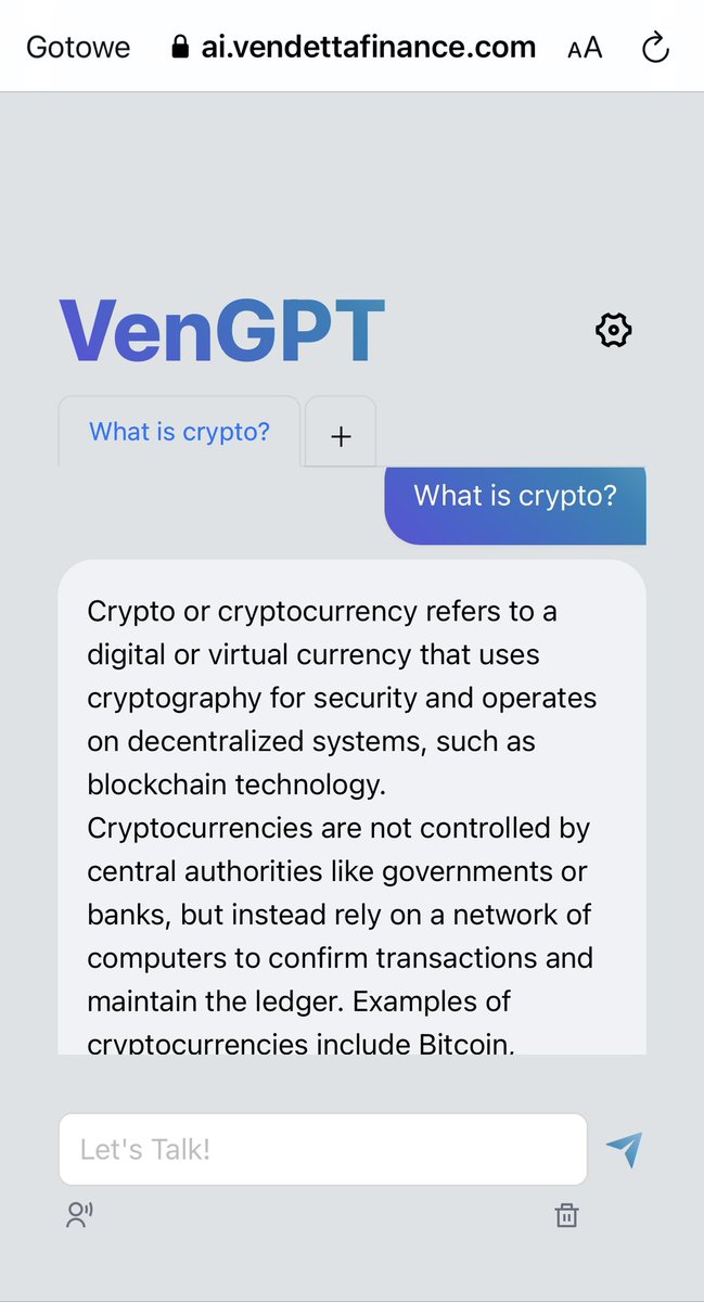 aj_antkowiak's tweet photo. $VEN - this project has 100k mcap and all tokens in circulation.
@FinanceVendetta π₯
This is a #DEX that will soon run on #Arbitrum , at the moment dex to #ETH
#VenGPT ( like chatGPT) - it works very good. π₯
$VELA $CHNG $GMX $GNS $KAS $RIO $TRIAS https://t.co/fWC0h17byY