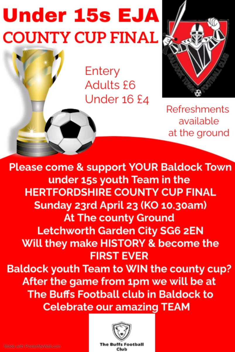 Our U15s are in the County Cup Final next Sunday, please come and show them your support 🏆⚽️🤝 #UTFB