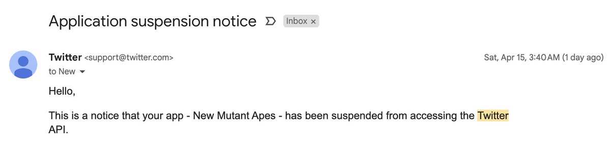 Not a lot of serum drinkers lately so doesn't matter much but twitter disabled this account's API access....