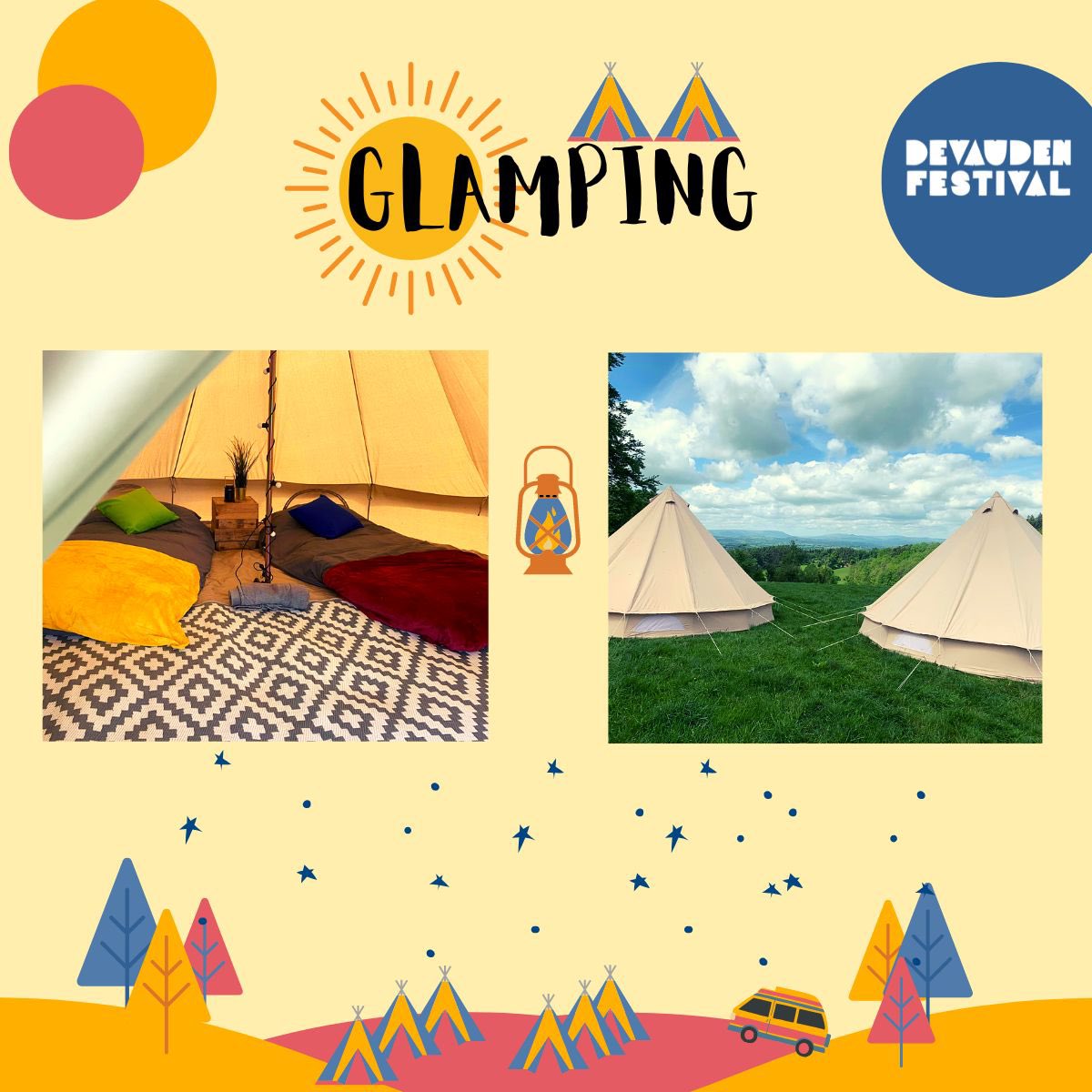 🏕 🌲 Imagine rocking up at the festival and having your tent already set up for you. Just drop your bags and get stuck into the festival fun. Go luxury and you even get your bedding and some extras to really pimp your stay. Head to festivalize.uk/devauden-festi… for details 🏕 🌲