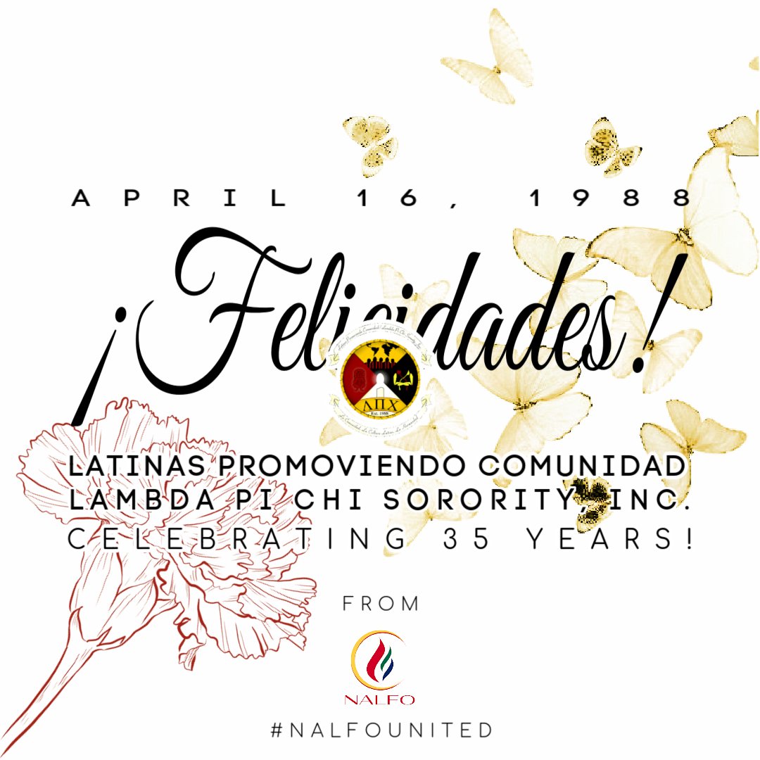Happy Founders's Day to Latinas Promoviendo Comunidad/Lambda Pi Chi Sorority, Inc.! #LPC was established on this day 35 years ago at Cornell University. Make sure to congratulate them on this milestone anniversary! ❤️💛🖤🤍🦋

#NALFOUnited #LatinoGreeksUnited #LambdaPiChi #ΛΠΧ