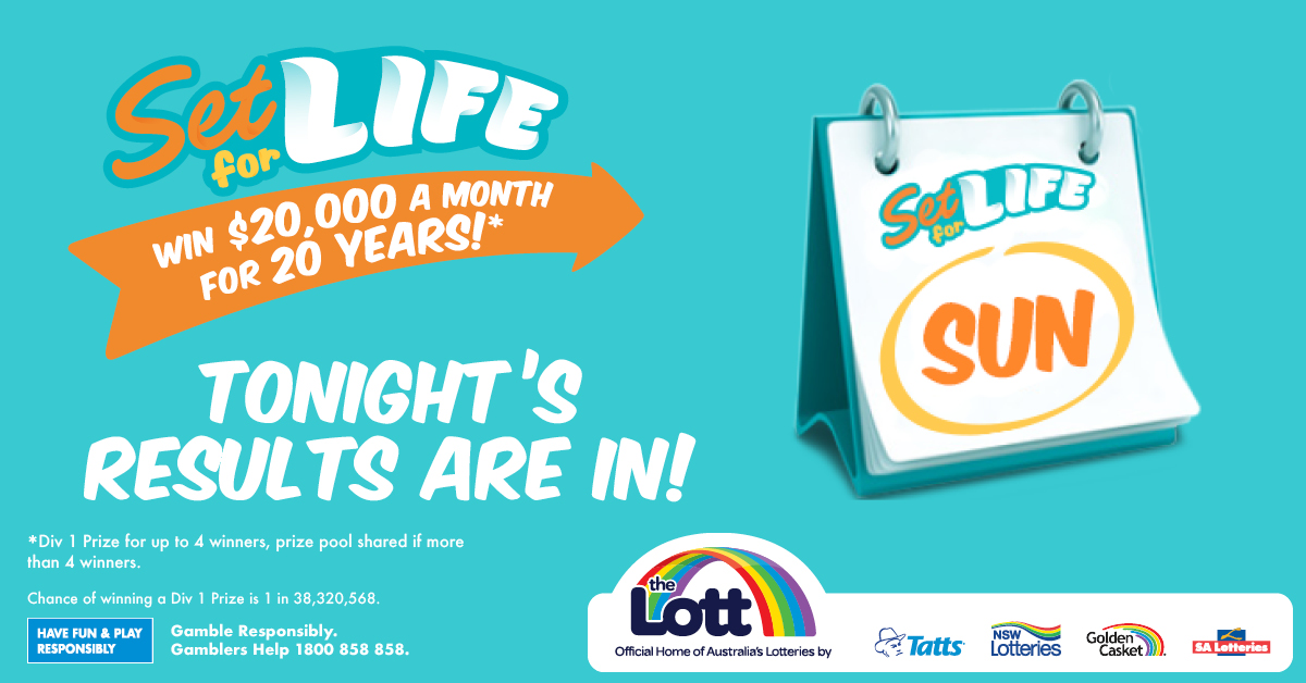 GoldenCasket's tweet photo. #SetforLife   results are now available.   Results:   https://t.co/Glz2BVPXAP   #gambleresponsibly Gamblers Help 1800 858 858       L:\Lotteries Game   Administration\AAA Results Documents\The Lott Twitter Account Plan and   Media\Social Assets\SFL\ https://t.co/qipIivb3wC