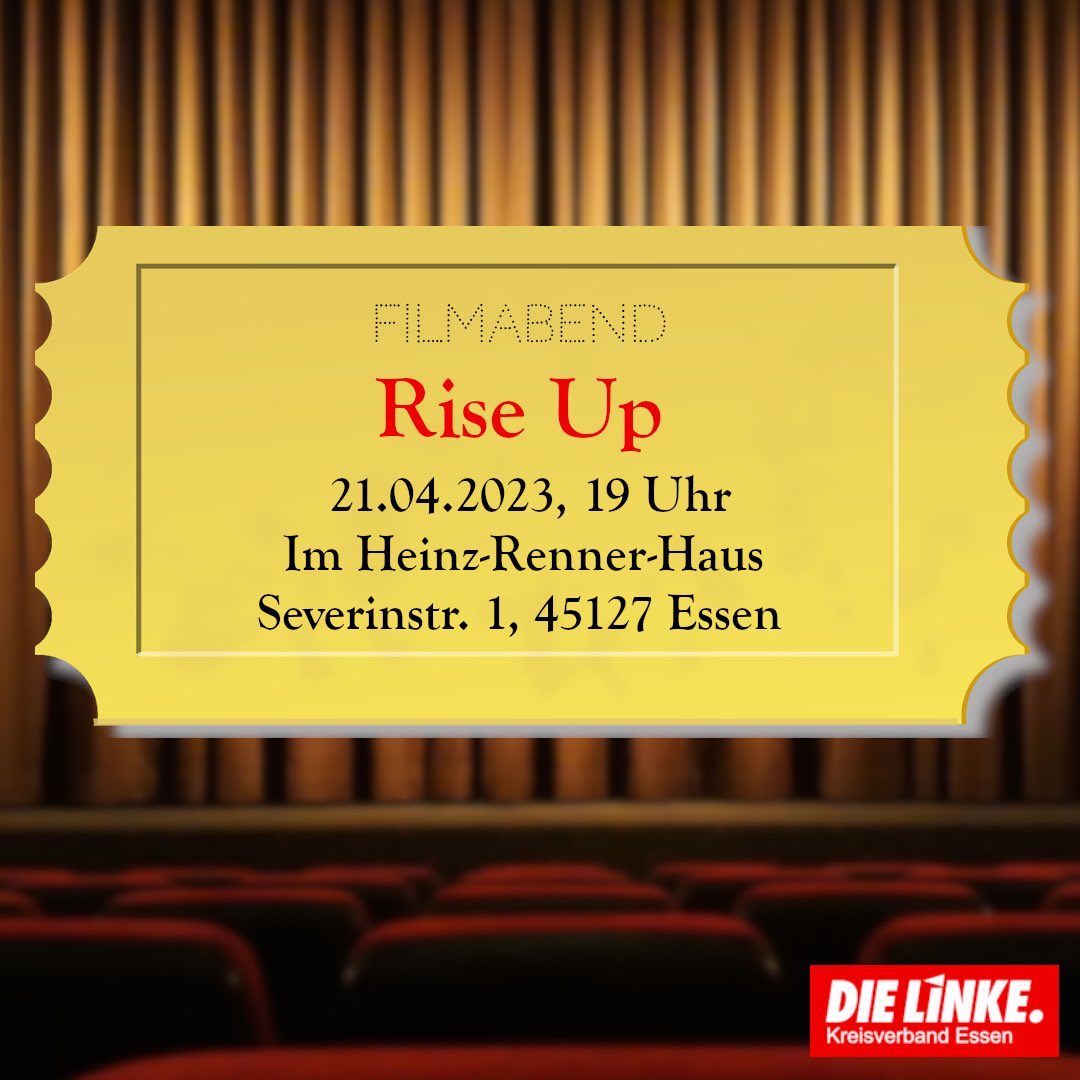 Auch in diesem Monat laden wir wieder zu einem Filmabend ein. Diesmal zeigen wir den Film ,,Rise Up“ aus dem Jahr 2022. Wir laden euch dazu herzlich am 21.04. um 19 Uhr ins Heinz-Renner-Haus ein.