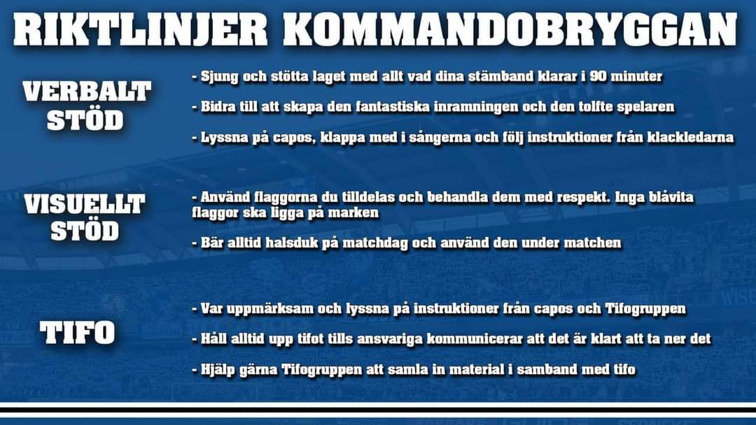 1904ifk's tweet photo. Påminner om dessa riktlinjer för imorgon. Vill inte se något jävla turistbeteende med mobilen och jävla tiktok och skit. Din läktare- ditt ansvar. 

Nu behövs vi mer än någonsin! https://t.co/bcolLCSlgS