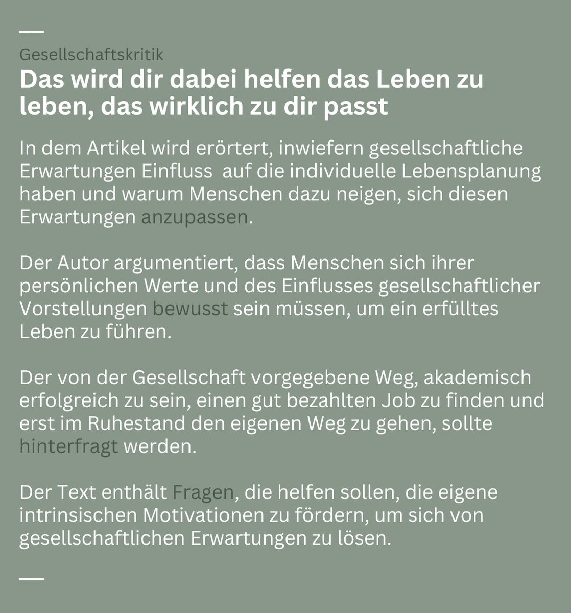 lucaleander1's tweet image. Das wird dir dabei helfen das Leben zu leben, das wirklich zu dir passt

Zum vollständigen Artikel: link.medium.com/TnpcSdBN2yb

#psychologie #paulmillerd #pathlesspath #philosophie