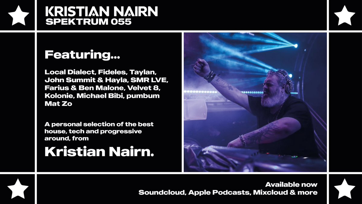 KristianNairn's tweet image. Episode 055 of Spektrum is HERE! Featuring some of my fave tracks at the moment, inc @LocalDialectDJ @Mat_Zo @Fidelesmusic @fariusmusic @johnsummit @KOLONIE_MUSIC and more! Listen now on Soundcloud here: soundcloud.com/kristiannairn/… 🪩