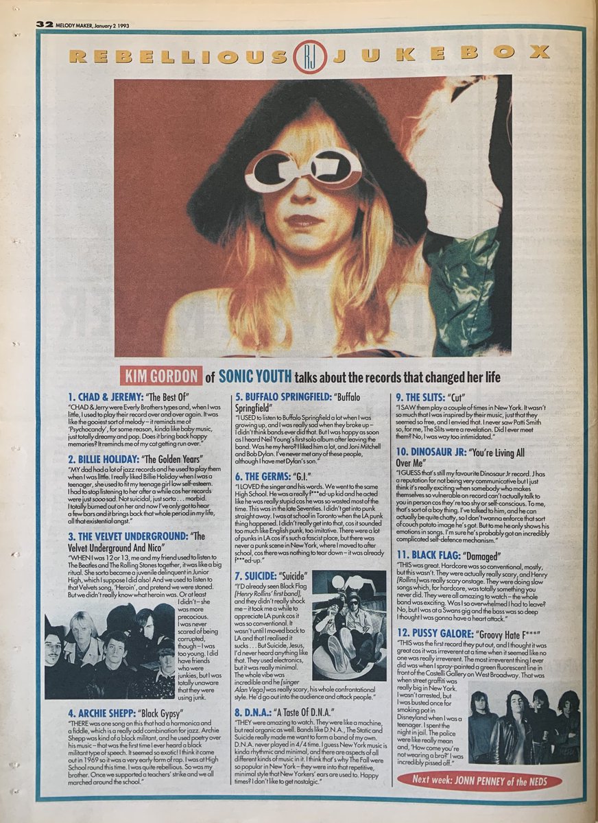 @BBC6Music @BBCSounds looking at Kim's interview with the nme in 1992, it looks like a Billie holiday tune needs to be on that birthday party list, maybe solitude by the greatest singer of all time, would be beautiful @KimletGordon #NP6Music