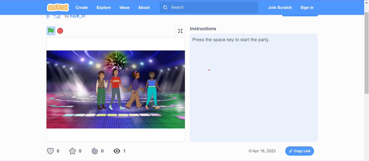 MarquayaBennett's tweet photo. Just made a dance party with scratch programming @scratch. Such a fun experience! check it out https://t.co/3tcivlPN7D #scratch #coders #edtech #EDUC387010 https://t.co/9vvrjbDZqt