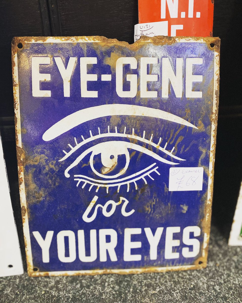 astraantiques's tweet photo. Eye catching enamel sign from unit 131…. #enamel #enamelsign #vintageadvertisingsign #optitions #eyegene #astraantiquescentre #hemswell #lincolnshire https://t.co/iKGCH7yK8P