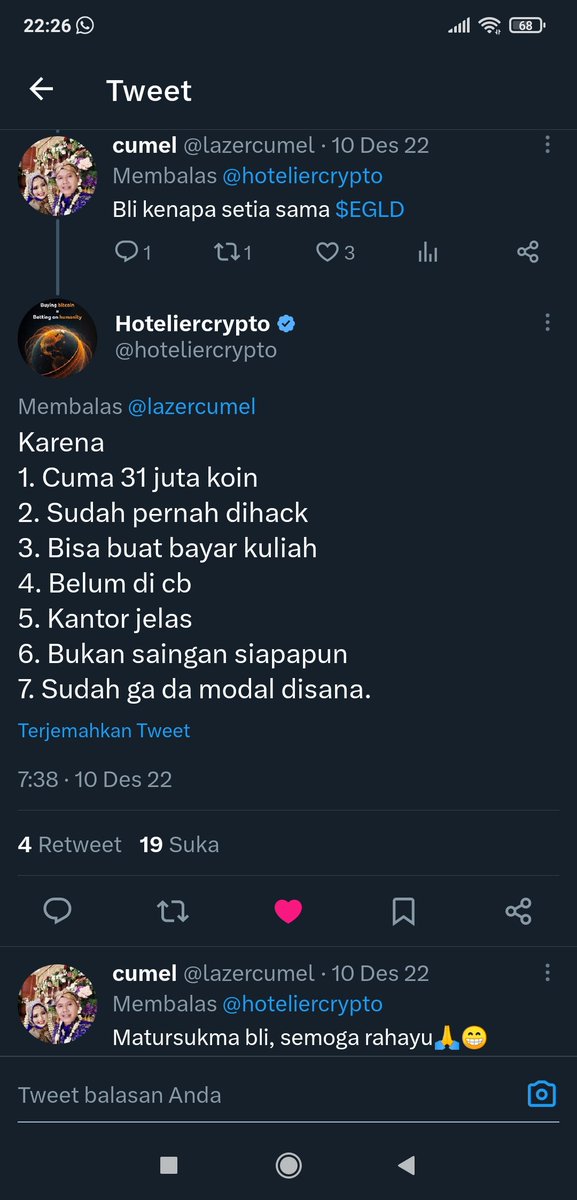 MIsmilArobi's tweet photo. @hoteliercrypto Iya ya bli😊 https://t.co/kdEkfjp6lJ