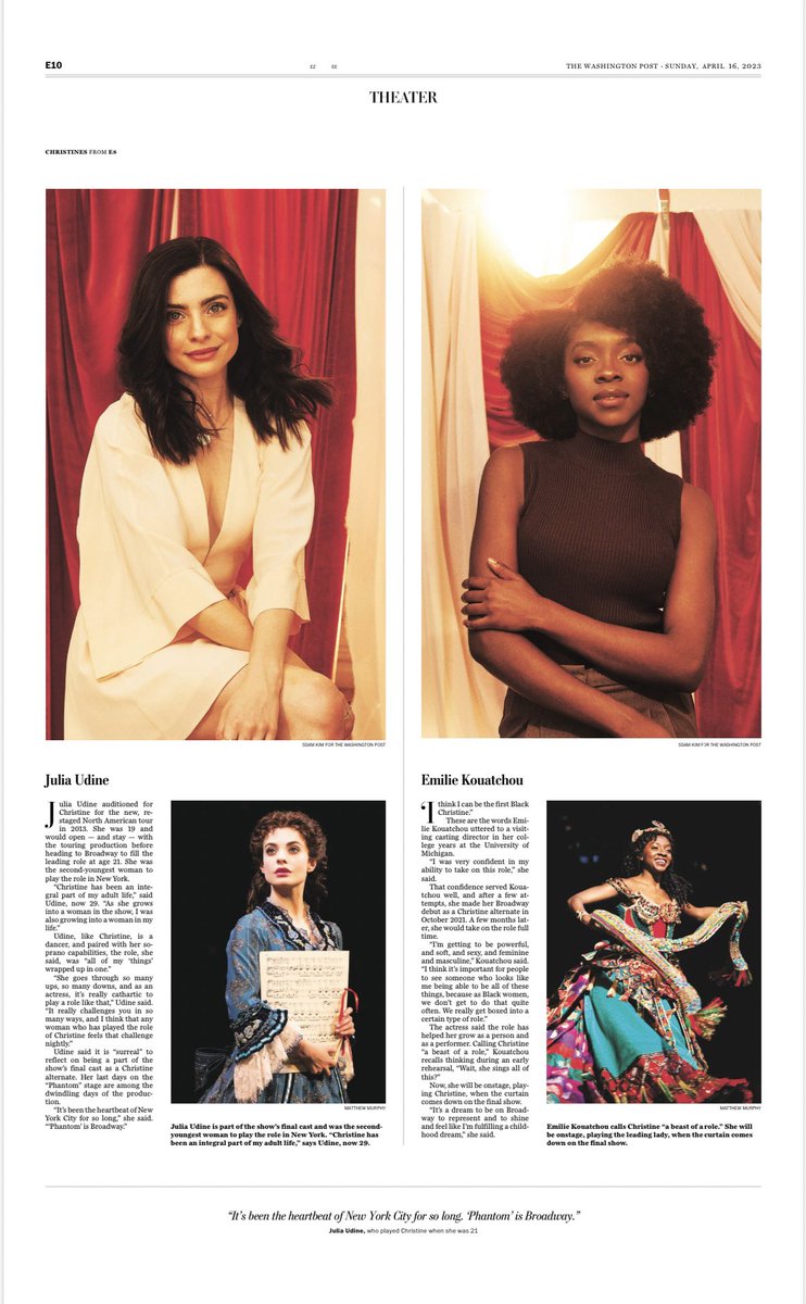 alLISTENc's tweet photo. The Christines of “Phantom” in all their glory on the cover of the @washingtonpost Sunday Arts section. 

(Pinch me.) https://t.co/FOXKQEwypt