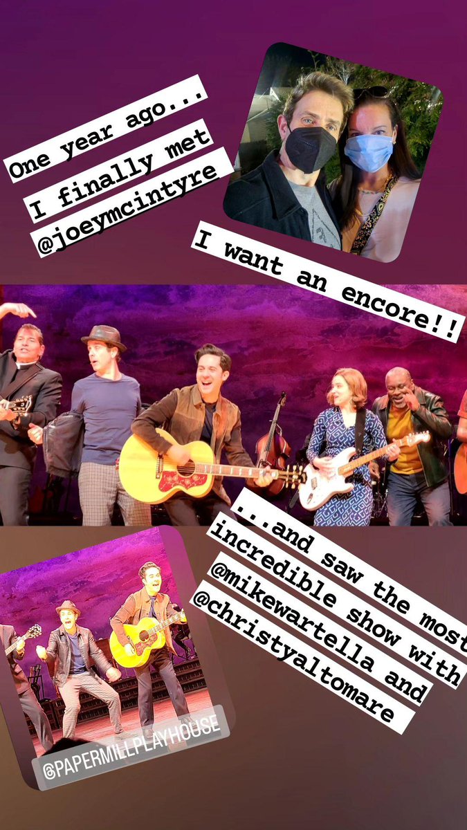 MassholeMa's tweet photo. One year ago, @joeymcintyre and @MikeWartella performed #PapermillPlayhouse in #TheWander So incredible. To see such an amazing production, but to FINALLY meet my crush since '88. β€οΈ #IYKYJ #JoeyMac #MikeWartella #YouBelongToMe #PleaseReleaseThatSong https://t.co/nspPvKCPT9