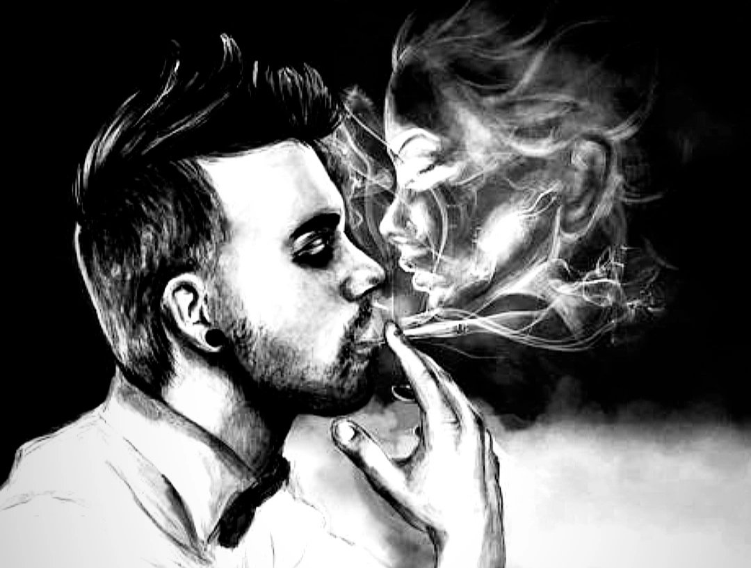 Cigarette jalai thi teri yaad bhulane ko, Magr kambkhat dhuwe ne teri  tasveer bana dali”