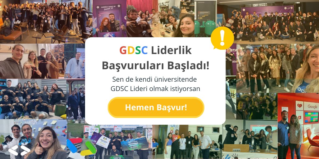 🌍Google #DeveloperStudentsClubs Lider başvuruları başladı!

GDSC ile:
💼 Eğitim ve teknik bilgilere erişim
↔️ Network ağınızı genişletme
🏗️ Projeler geliştirme fırsatlarını kaçırmayın.

Link - goo.gle/gdsc-leads