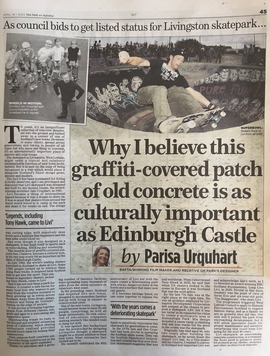 It’s wonderful that historians are starting to understand that good skateparks are not just mounds of concrete, but ‘internationally important places of passion and pilgrimage’ which eventually become CULTURAL ICONS and must be preserved! Long Live Livi! <a href="/UrquhartMedia/">Parisa Urquhart - Urquhart Media</a>