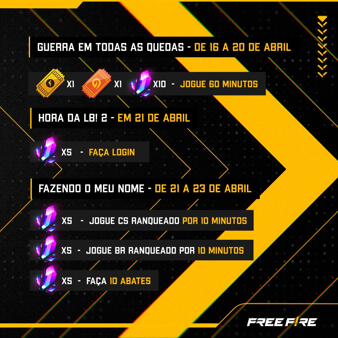 Garena Free Fire Brasil on X: FOI AQUI QUE PEDIRAM MAIS MISSÕES? 👀 Vem  ficar no clima da #LBFF e jogar Frifas hoje, amanhã e a semana toda para  garantir fragmentos de