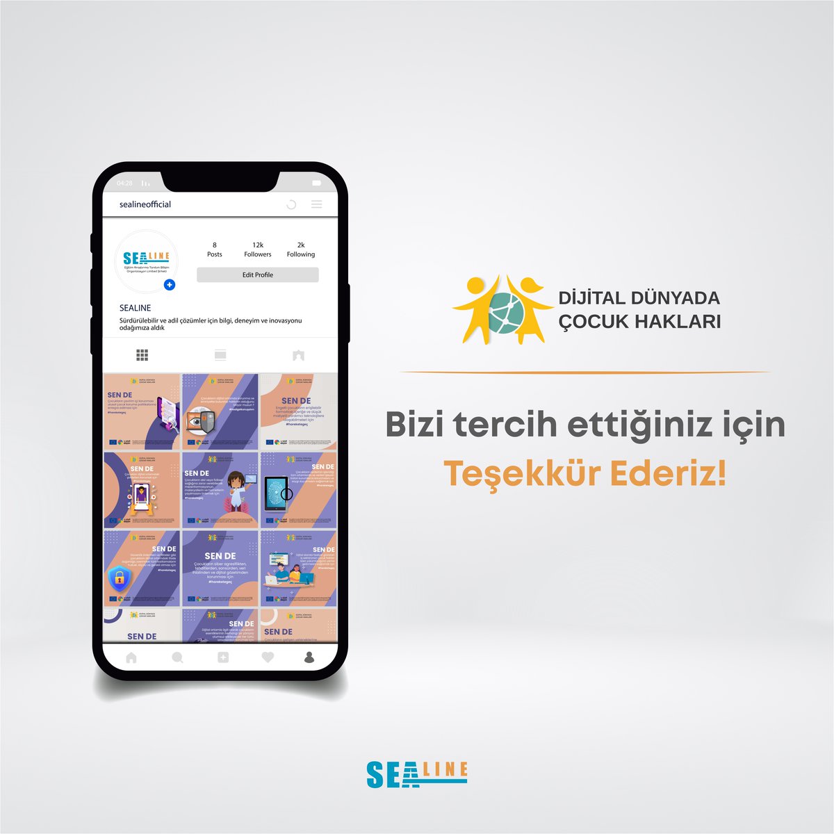 Avrupa Birliği Sivil Düşün Programı kapsamında Avrupa Birliği desteği ile hazırlanan "Dijital Dünyada Çocuk Hakları" projesi, logo ve sosyal medya tasarımlarında <a href="/sealineofficial/">Sealineofficial</a> tercih etti.
Teşekkür ederiz!