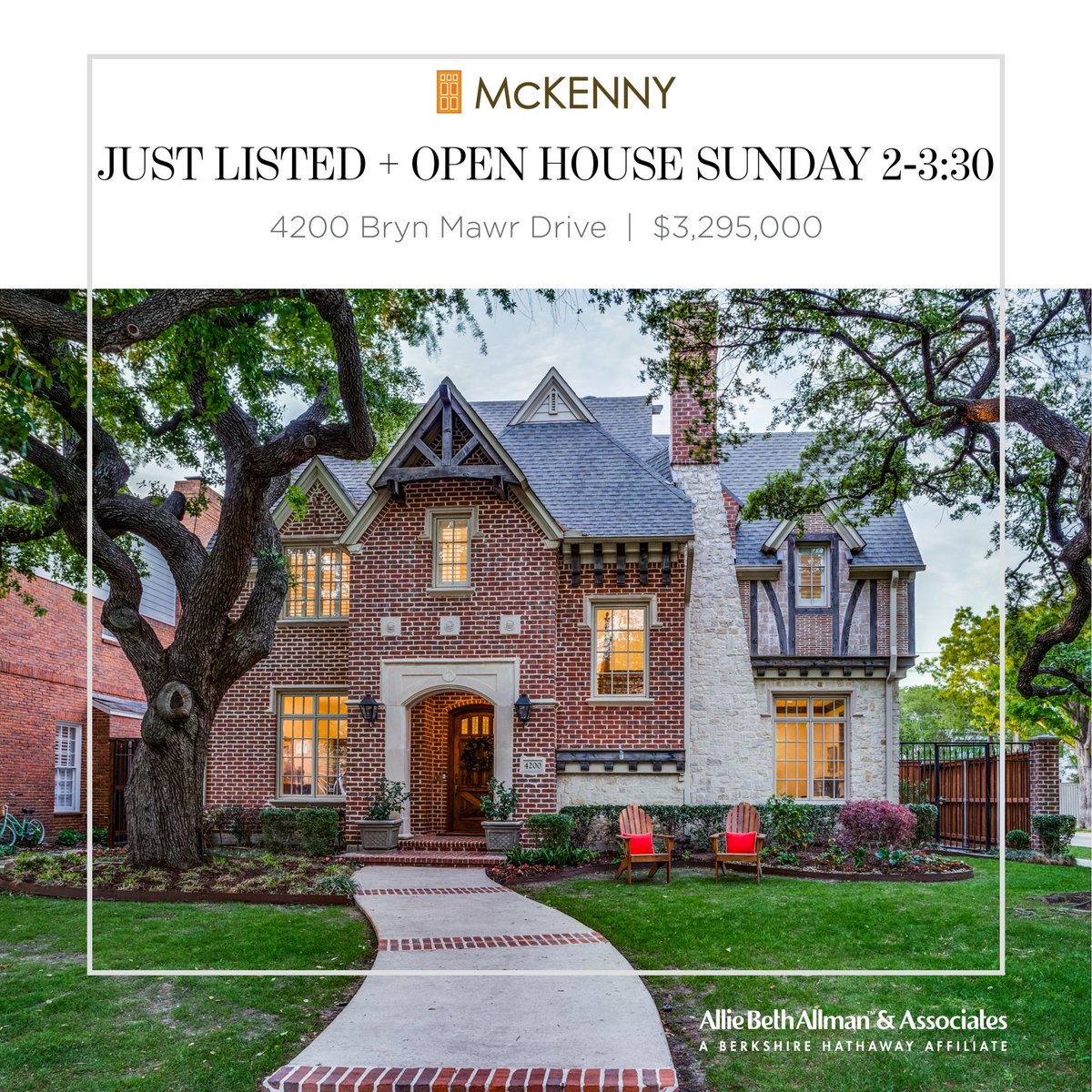 JUST LISTED + OPEN TODAY
4/16, 2-3:30 PM 
4200 BRYN MAWR DRIVE
UNIVERSITY PARK | $3,295,000
Beautiful Gage home built in 2002 located on private, coveted corner lot with spectacular mature trees in UP! 
5,147 SqFt
4 bedrooms
4.5 baths
3 Living
2 Dining
Pool+Grass
Hyer Elementary