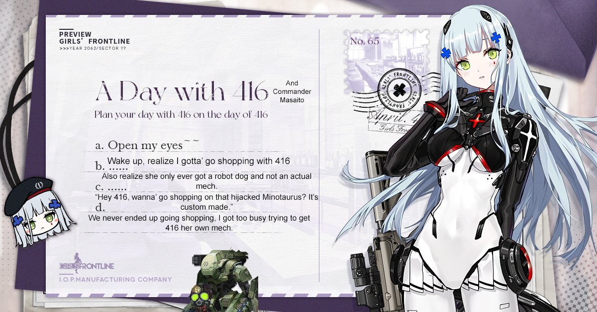 KaittoMT's tweet photo. @GirlsFrontlineE Give 416 her mecha skin!! https://t.co/mV5HTj4PB3