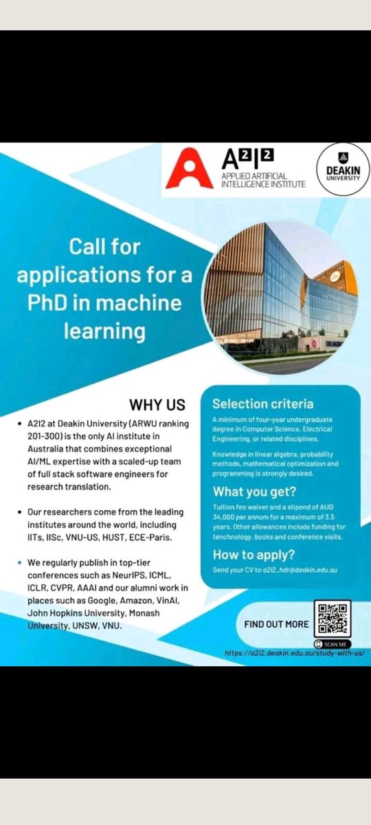 Applied Artificial Intelligence Institute, Deakin University, Call for applications for a PhD in machine learning. Check below for application criteria. #MachineLearning #deakinuniversity #internationalstudents #UK #Scholarship