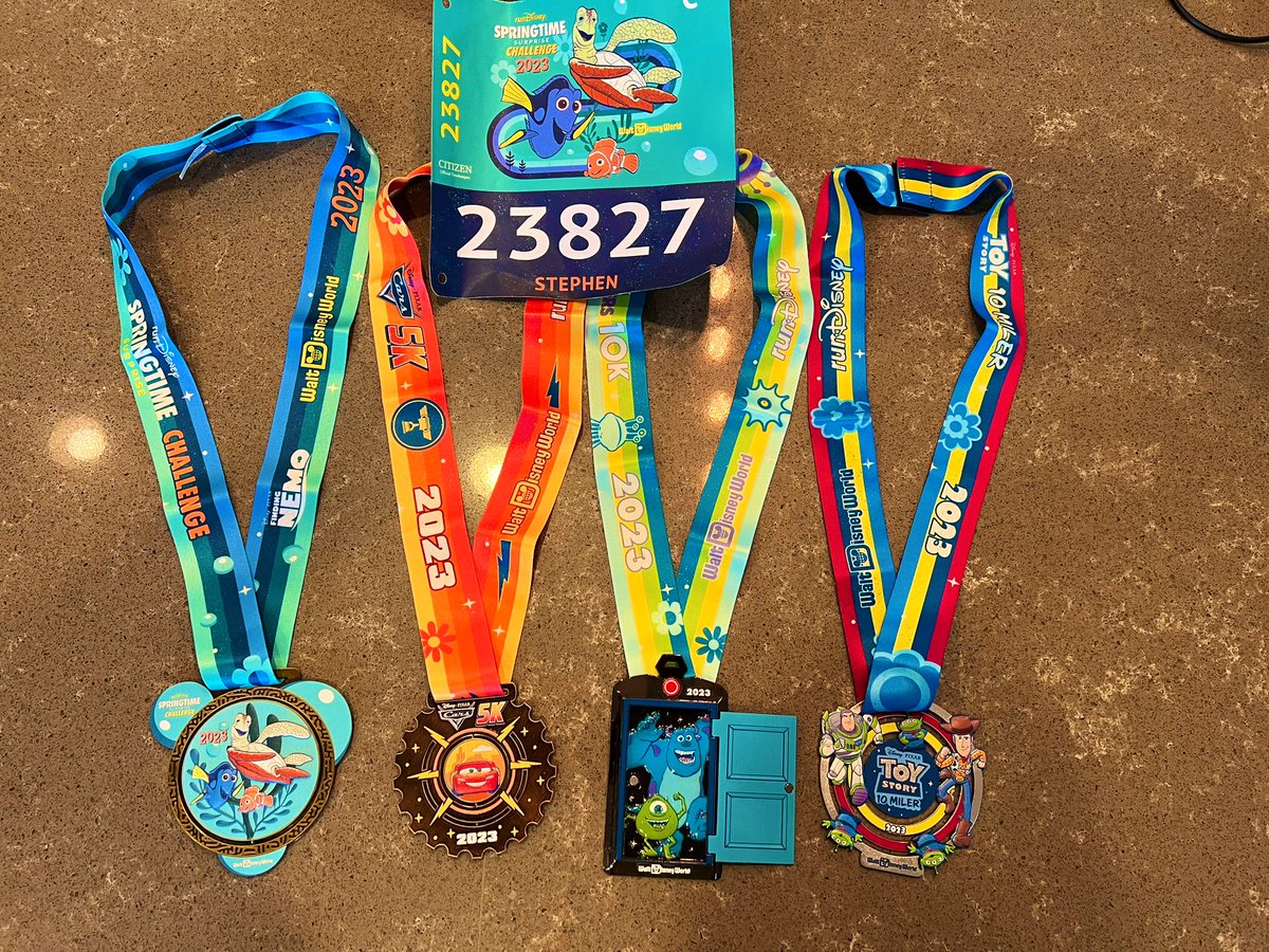 StevieAndLane's tweet photo. The #SpringtimeSurpriseChallenge is in the past. Finished the #10Mile #run #10Miler, the 3rd of the 3 @runDisney #runDisney races this weekend.  °o°

It sure was humid at the 5am start, which made #running challenging. But it got better as the sun came up! 

Ready for next year! https://t.co/XBSG3H7s06