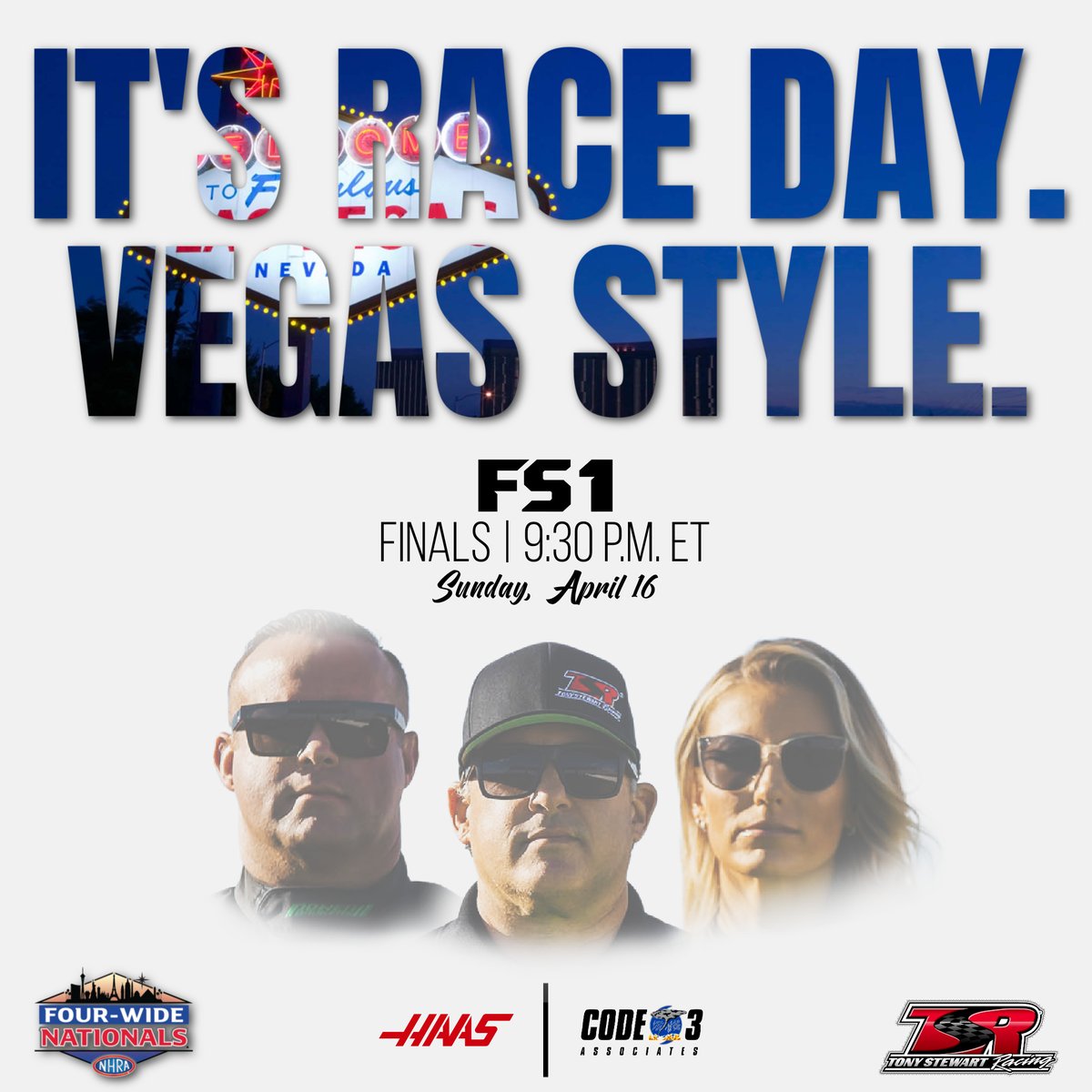 It's #Vegas4WideNats Race Day from @LVMotorSpeedway! Catch @LeahPruett_TF in the @code3associates Top Fuel dragster and @MattHagan_FC in the @Haas_Automation Funny Car. #TSRnitro | @NHRA | @Dodge