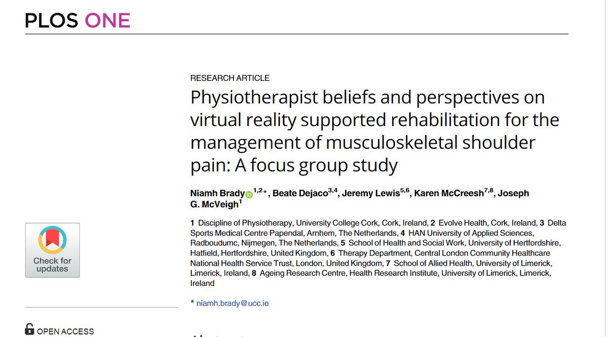 Excited to share our latest open access article published in @plosone: journals.plos.org/plosone/articl… #plosoneauthor @BeateDejaco @mcveigh_joe @JeremyLewisPT @McCreesh_Karen